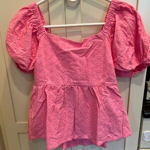 Posh Peanut Pink Eyelet Blouse with Puff Sleeves